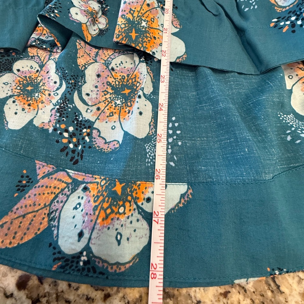 Free People teal floral boho top dolman long sleeve SZ XS - Picture 11 of 14